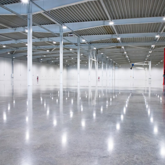 polished concrete floor in warehouse