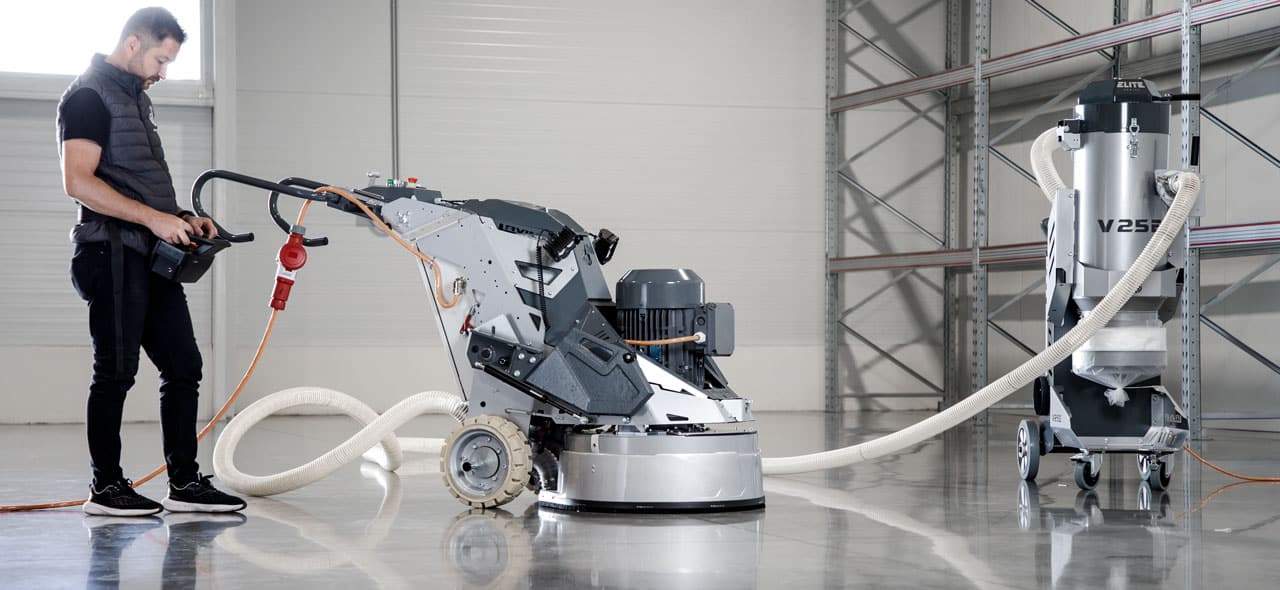 concrete polishing with remote controlled grinder Lavina 25RS7