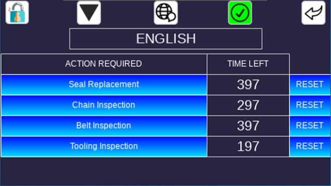 remote control main screen with maintenance parameters