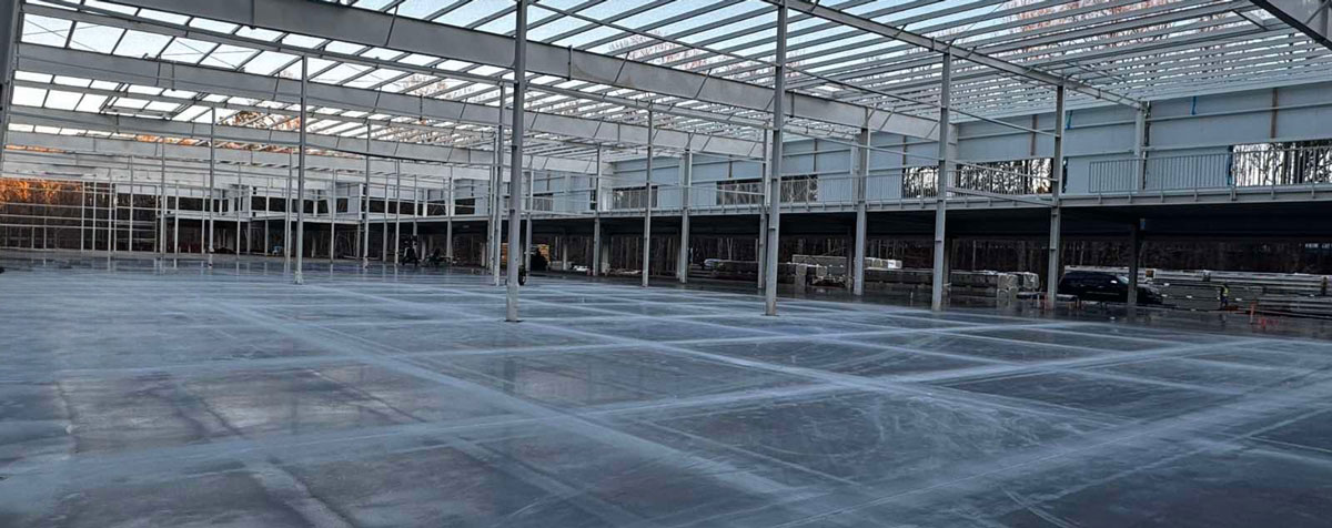 hard concrete slab in a warehouse